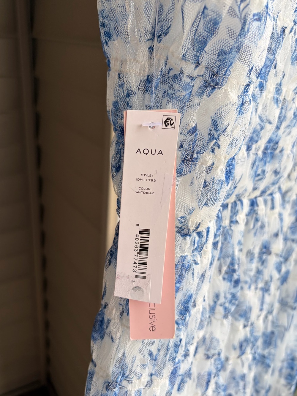 🆕🦋AQUA Blue White Floral Midi Dress Size L Bodice Tulle Overlay Cottagecore - Picture 17 of 17